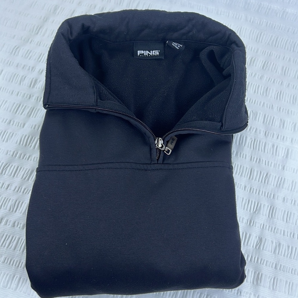 Ping Mens Golf 1/4 Zip Sweatshirt Pullover Size Large Black W/Golf Ball pocket